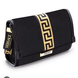 Versace Luxurious Black and Gold Women Zippered Pouch Bag Mini Clutch New
